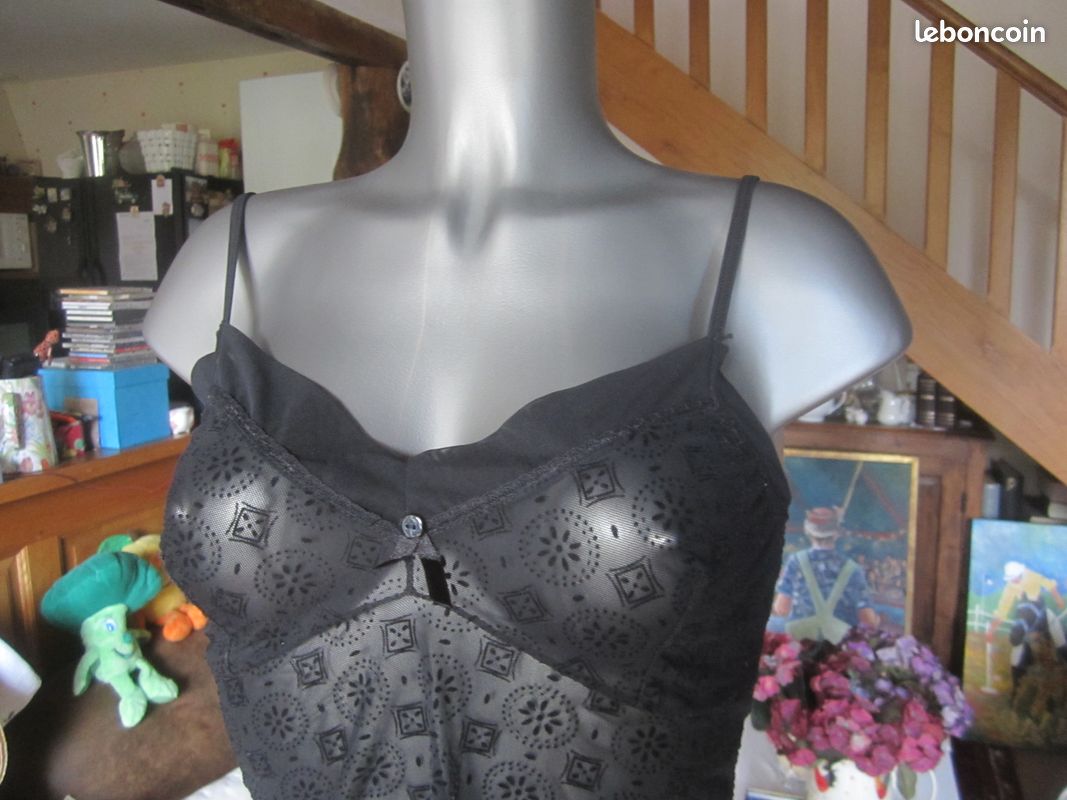 Caraco noir en voile impression velours ras taille 36/38 (image 2)