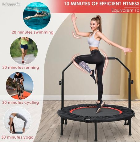 Trampoline Fitness LIFERUN 101cm - Pliable - Charge 150kg - Poignée Réglable - Pour Intérieur