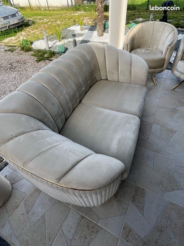 Canape beige velour (image 5)