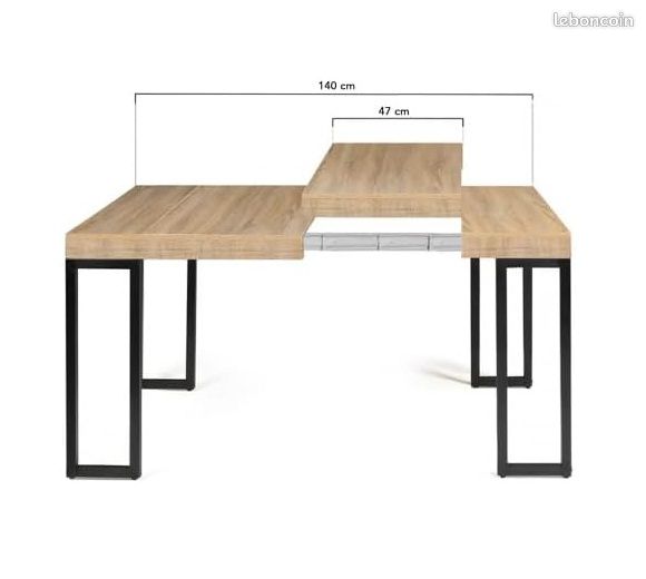 Table Console Extensible 45 à 140 cm – Design Industriel Loft – 2 Rallonges Incluses – Jusqu'à 6 Personnes – Bois et Métal Noir (image 4)