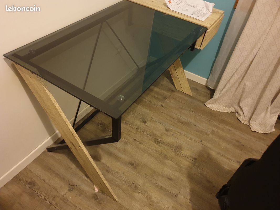 Bureau San Remo en Chene et Metal avec une surface en verre (image 3)