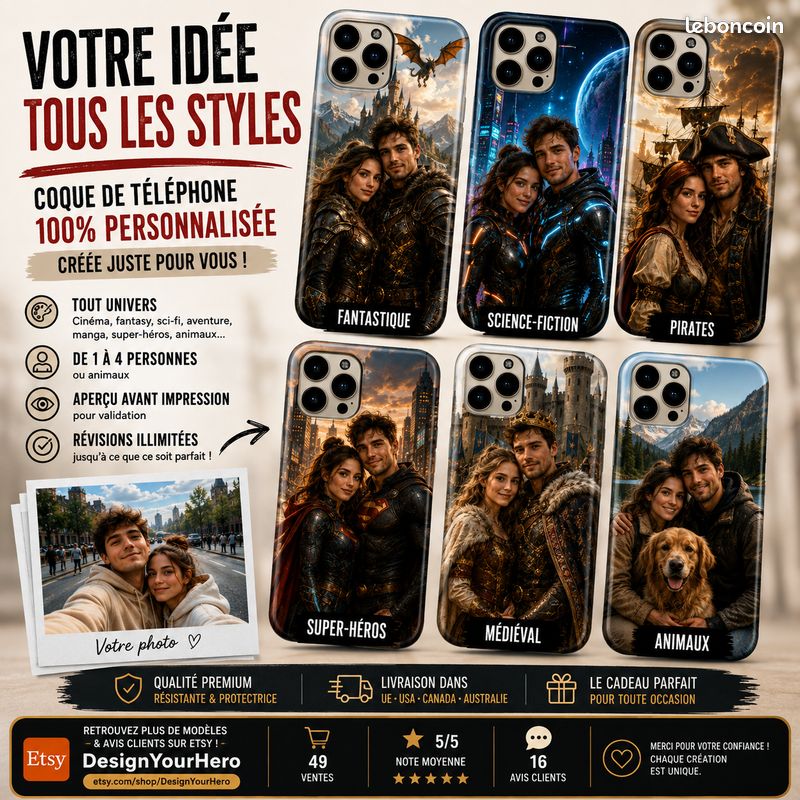 Coque de téléphone personnalisée depuis votre photo – CoupleChevalier & Princesse Fantasy (image 3)