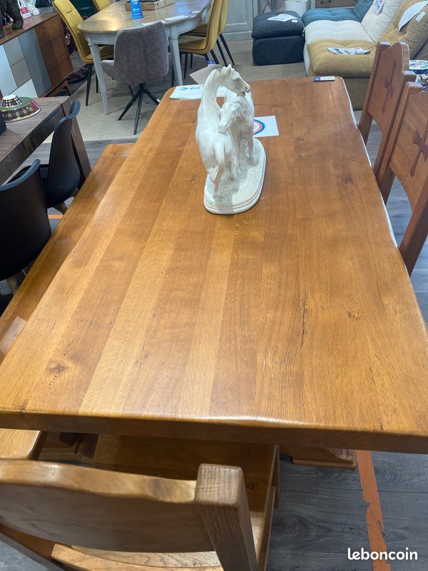 Table Monastere ancienne chene clair avec 3 chaises 1 banc (image 5)