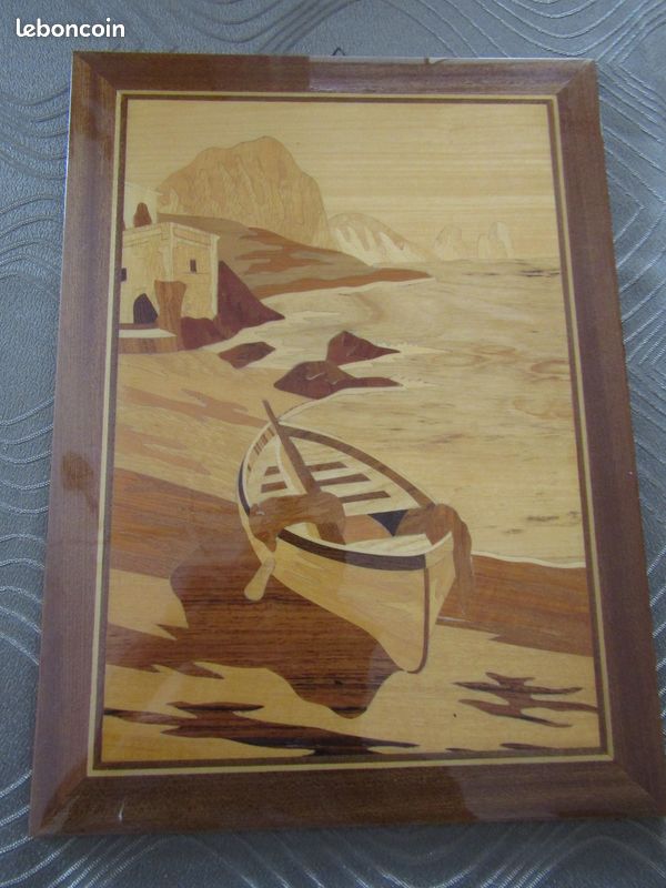 Tableau en marqueterie motif barque (image 1)
