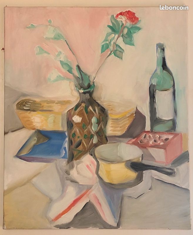 Tableau toile peinture nature morte à la rose (image 1)