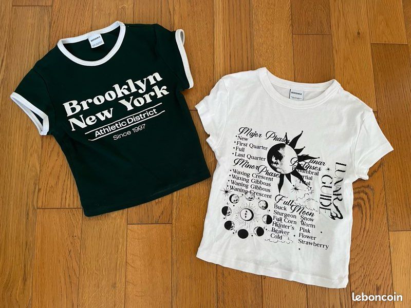 T-shirt Court Femme Bershka Blanc - Taille XS 34 - Occasion Très Bon état