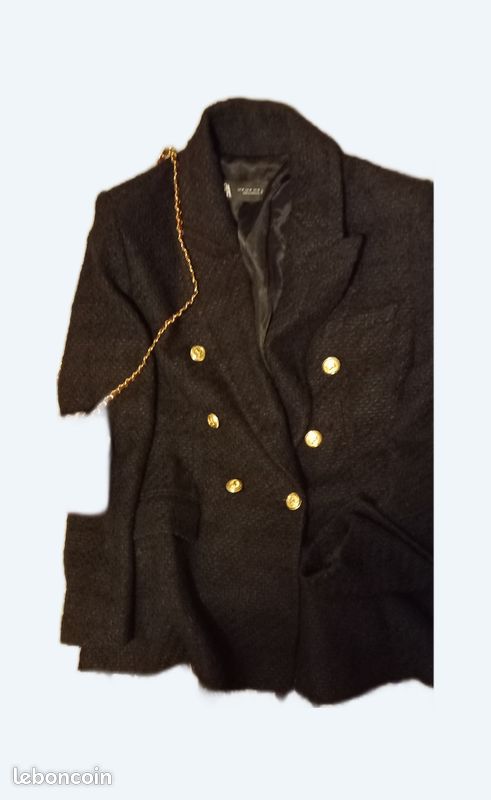 Veste Tweed Zara Femme Noire Avec Boutons Dorés - Taille M - Neuf Avec étiquettes - Fabriqué Au Maroc