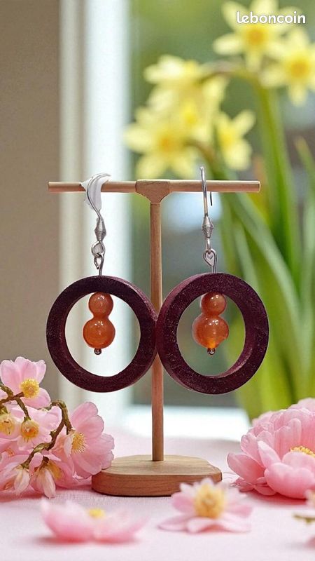 Boucles D’oreilles Artisanales Cornaline – Pierres Naturelles – Pendantes – Neuf