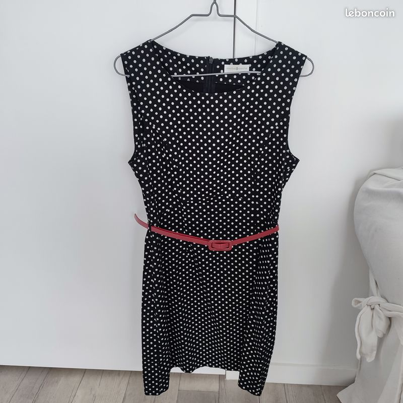 Ensemble Deux Pièces S.L. Fashions Femme - Noir à Pois Blancs, Taille 20, Occasion Très Bon état