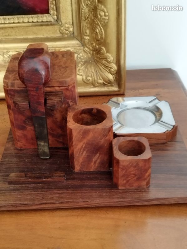 Service accessoire à Bureau -tabac-art Déco- Boite Pipe+Pot Bois Loupe d'Orme (image 4)