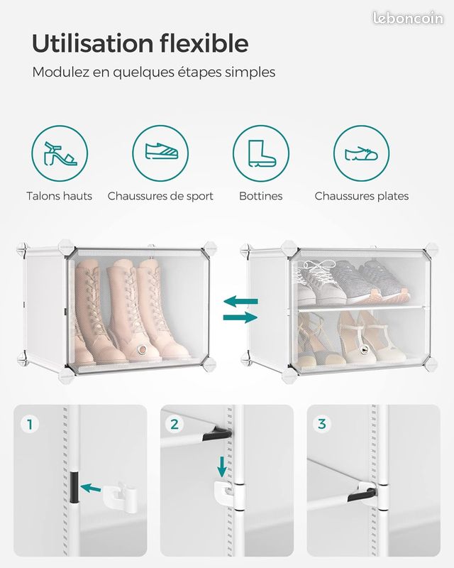 Étagère à Chaussures Modulable 10 Compartiments – Rangement Grande Capacité avec Portes (image 5)