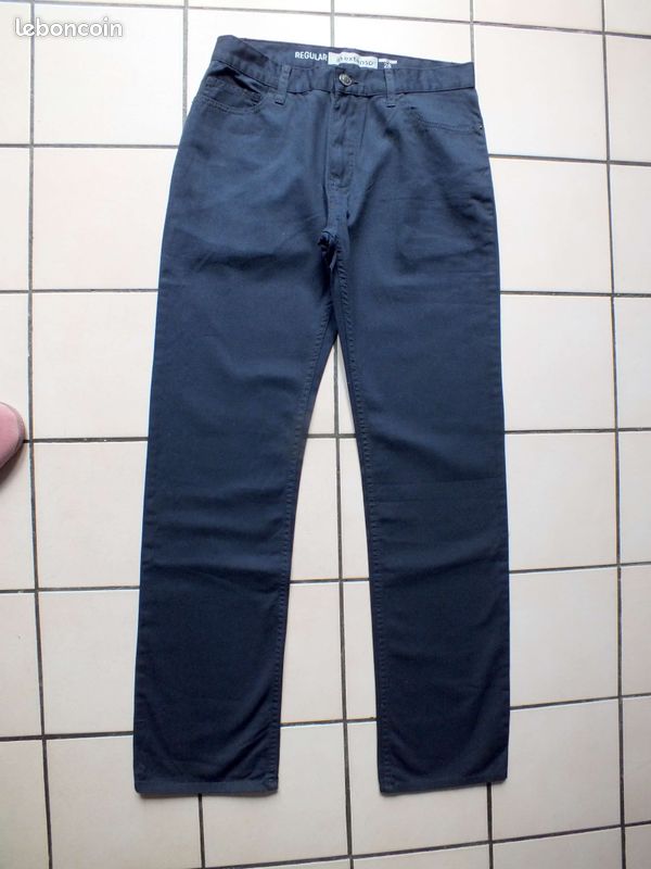 Pantalon Chino BUGATCHI Homme, Coton Extensible, Bleu Marine, Taille 32 (étiqueté 34)