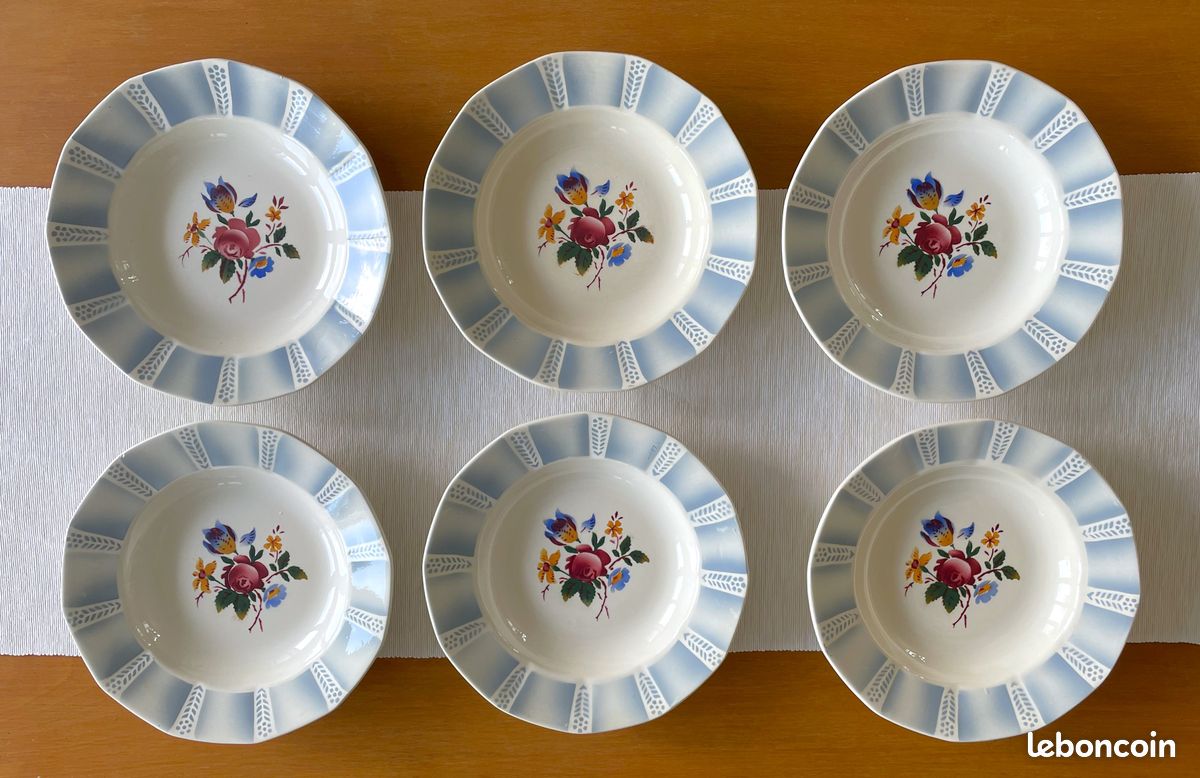 6 assiettes creuses anciennes en faïence de Sarreguemines (image 2)