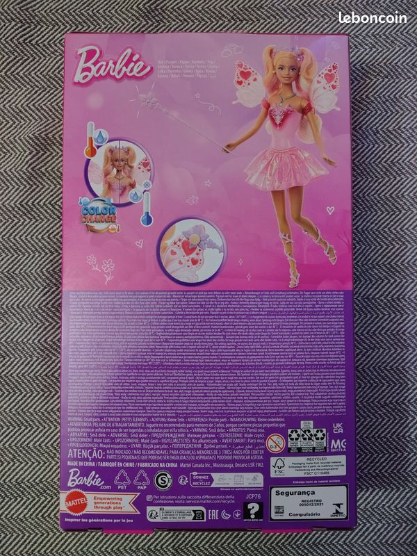 Barbie Poupée Fée Avec Baguette Magique Et Ailes à Changement De Couleur – Eau Froide/Eau Chaude – Robe Et Accessoires – Dès 3 Ans – JCP76
