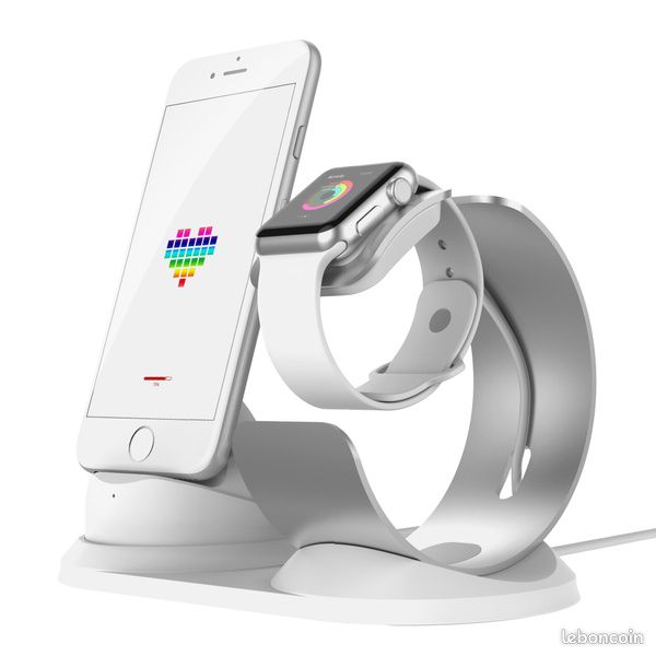 Socle chargement Compatible Apple Watch et iPhone (2 en 1) "Aluminium" (NEUF) (image 1)
