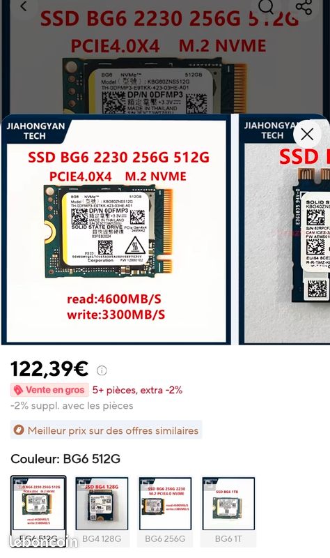 SSD NVME 256 Go 2230 - marque Hynix - KIOXIA - - Occasion testé