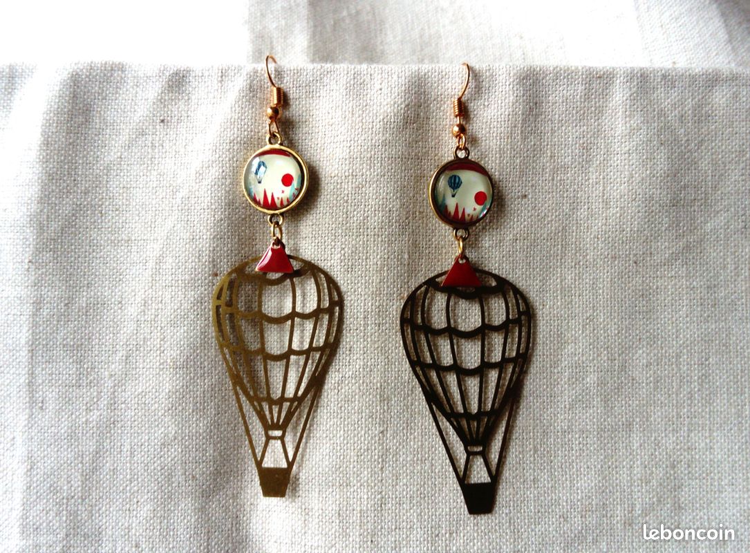 Boucles d'oreilles pendantes Dormeuses Art Déco Années 30 Vintage Rétro Graphiques Neuves Création artisanale Fait main (image 4)