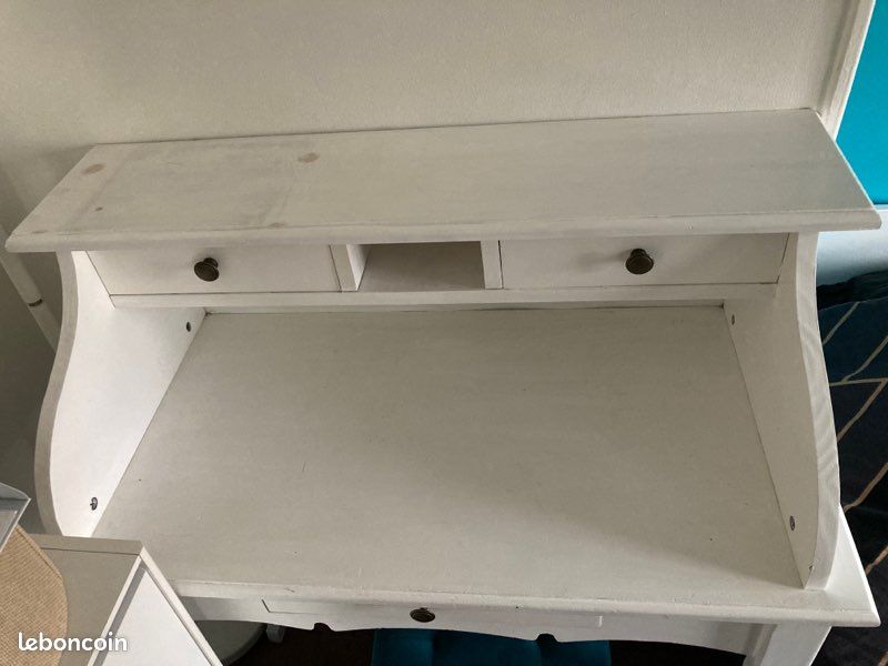 Coiffeuse meuble chambre bois blanc 3 tiroirs (image 2)