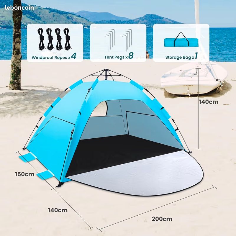 2,4 x 2,4 m Abris de Plage Tente de Plage, Pop-up avec Protection UV