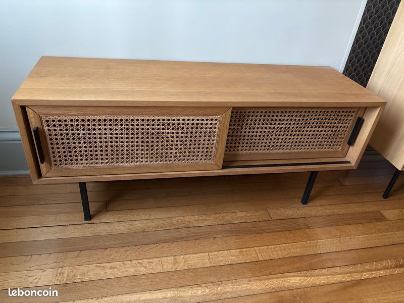 Banc TV chêne et cannage (image 5)