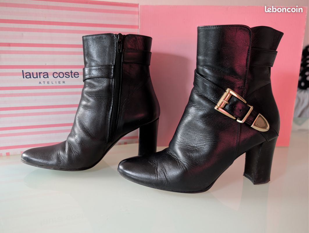Bottines Noires Femme - Taille 36, Talon 3 Cm, Fermeture éclair - Très Bon état Occasion