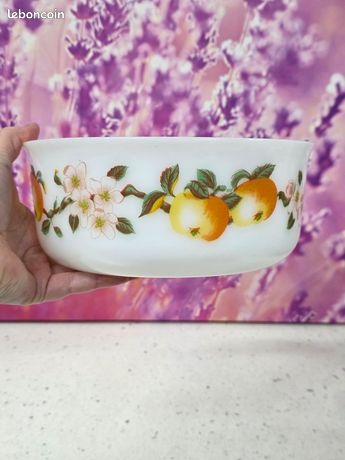 SALADIER Arcopal en Opaline Motif narcisse blanche Années 60, Cuisine Arcopal - France