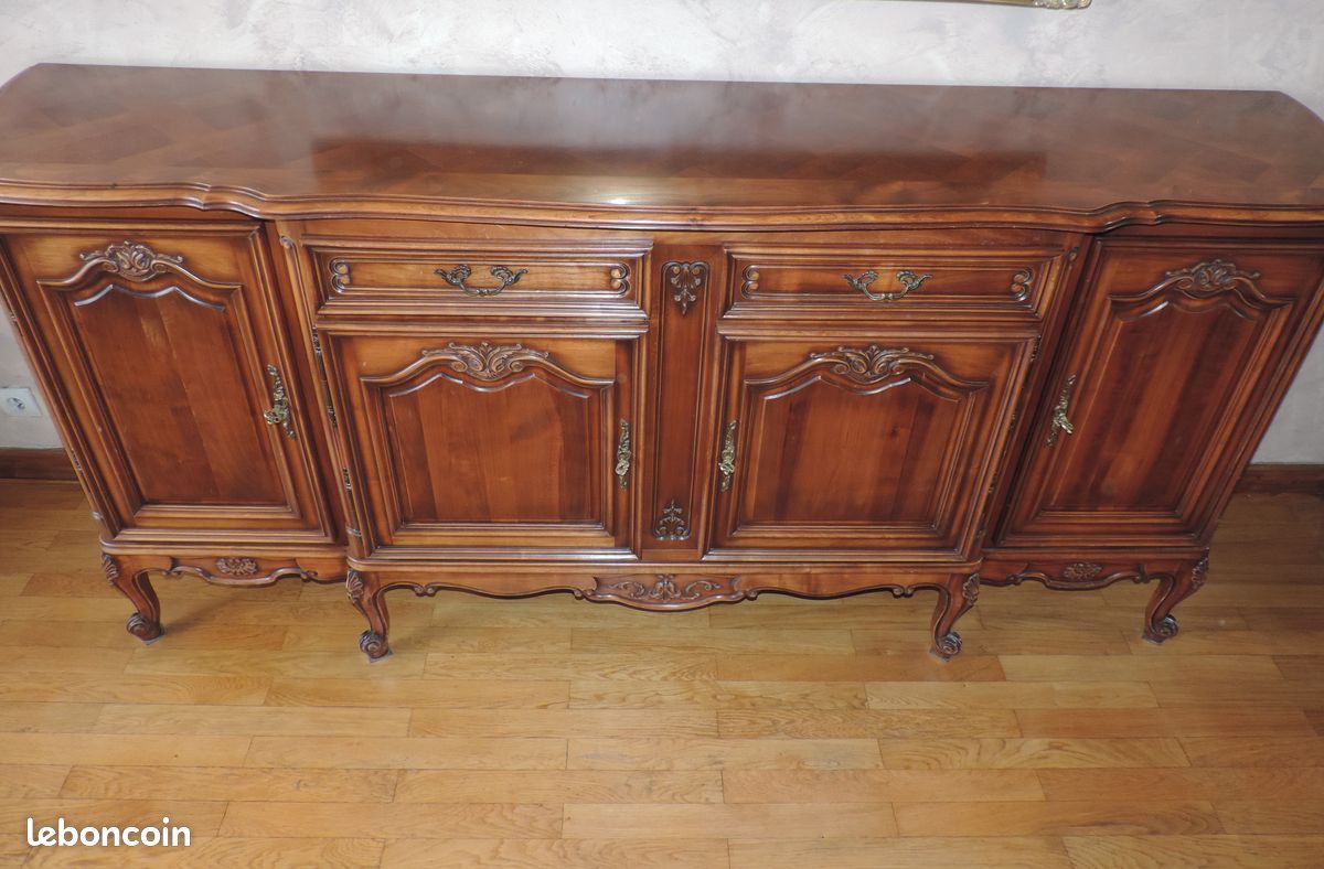 Magnifique Buffet Bas Ancien Style Régence En Chêne Massif, Avec 6 étagères