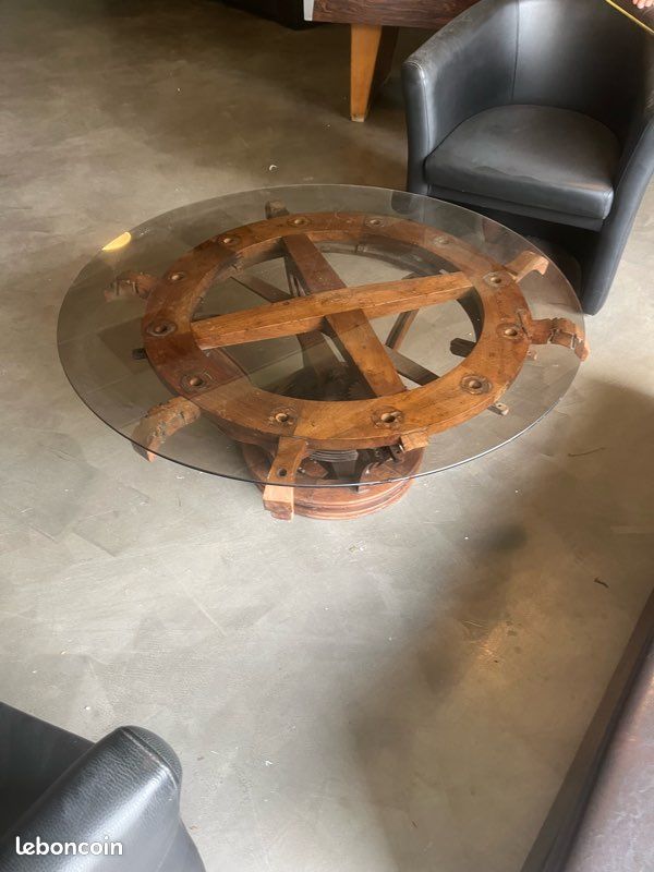 Table basse pièce unique ancien rouage en bois (image 3)