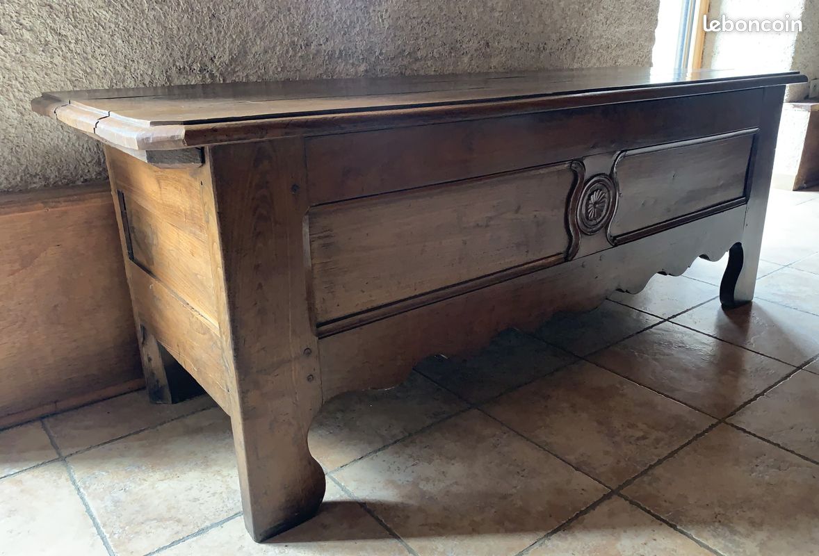 Rare Banc Coffre Rennais En Bois Naturel, Travail Du XIXé S