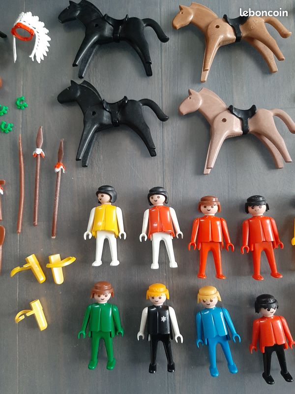 30 figurines Playmobil klicky 1974 cowboys shérif indiens et chevaux + accessoires vintage 3342 3555 3352 3580 (image 3)
