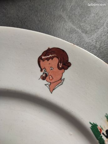 ANCIENNE PETITE ASSIETTE plate, décor enfantin Germaine Bourret, porcelaine EUR 18,00 - FR