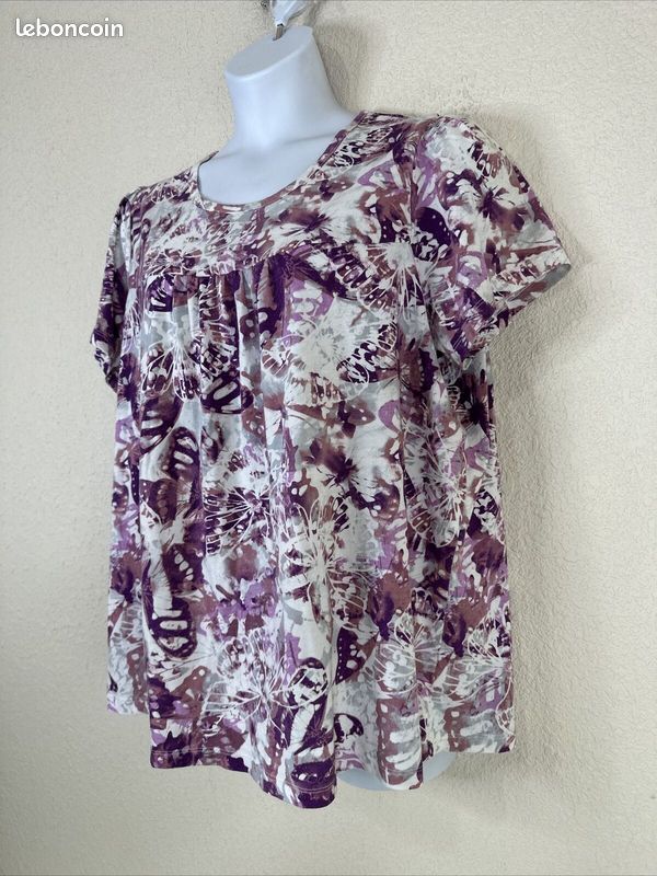 T-shirt Femme Grande Taille 1X (22/24) Violet Papillon Scoop à Manches Courtes Roaman (image 2)