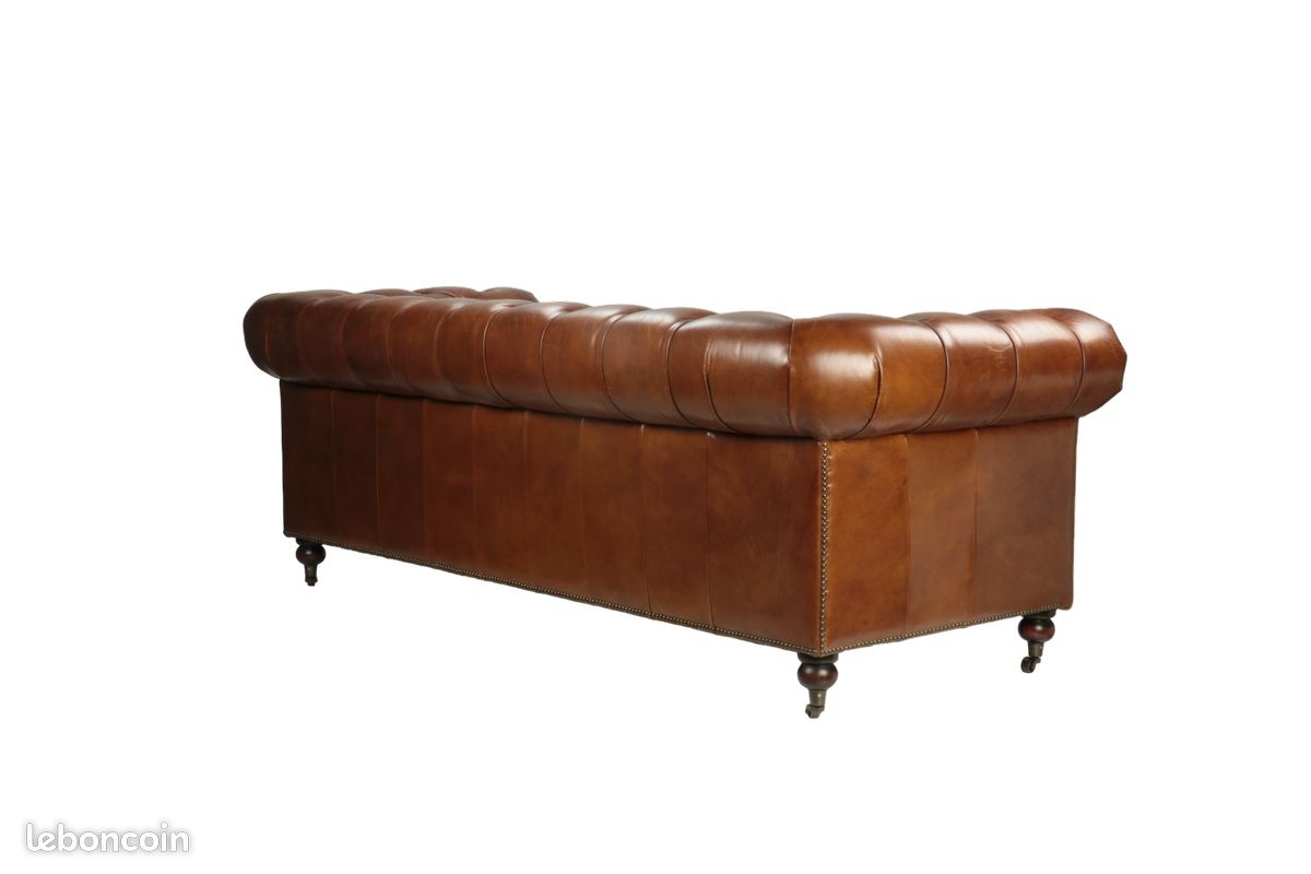 Canapé Chesterfield en Cuir Vintage Cigare - Livraison OFFERTE - Decoduweb (image 4)