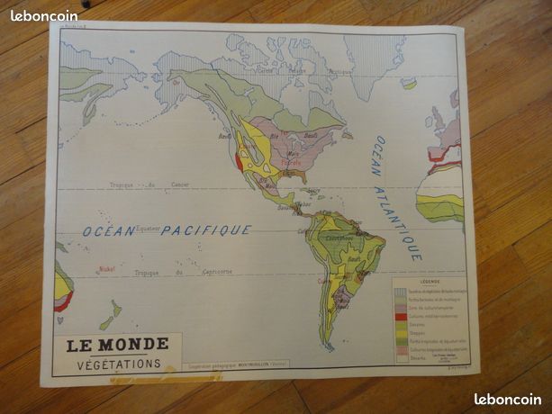 9 cartes d'écoles anciennes Rossignol double face vintage années 60 régions pays monde continent (image 10)