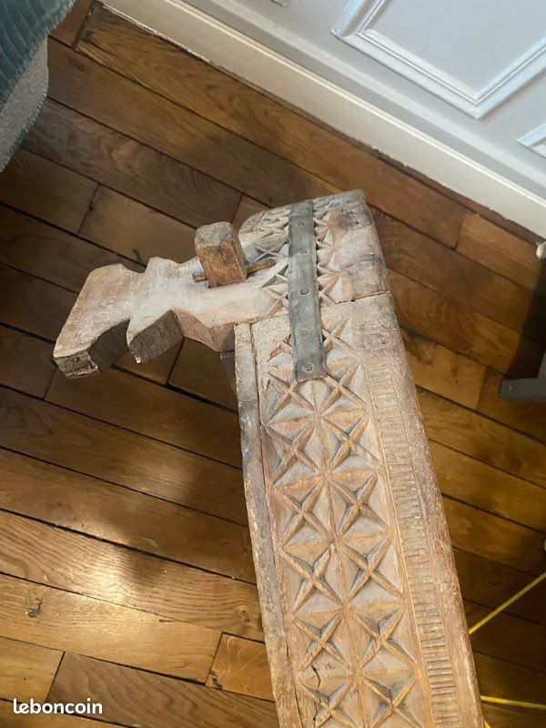 Table basse Chakki indienne - bois sculpté (ancien moulin à grain) (image 4)
