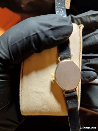 Montre Vintage Femme Mortima Mécanique - Cadran Noir, Boîtier Plaqué Or - Occasion Fonctionnelle