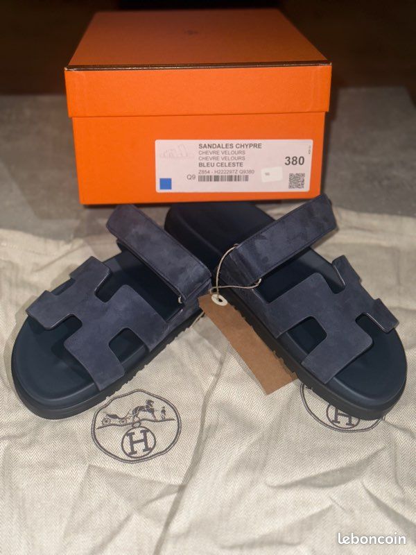 Hermès sandales chypre velours bleu taille 38 Chaussures