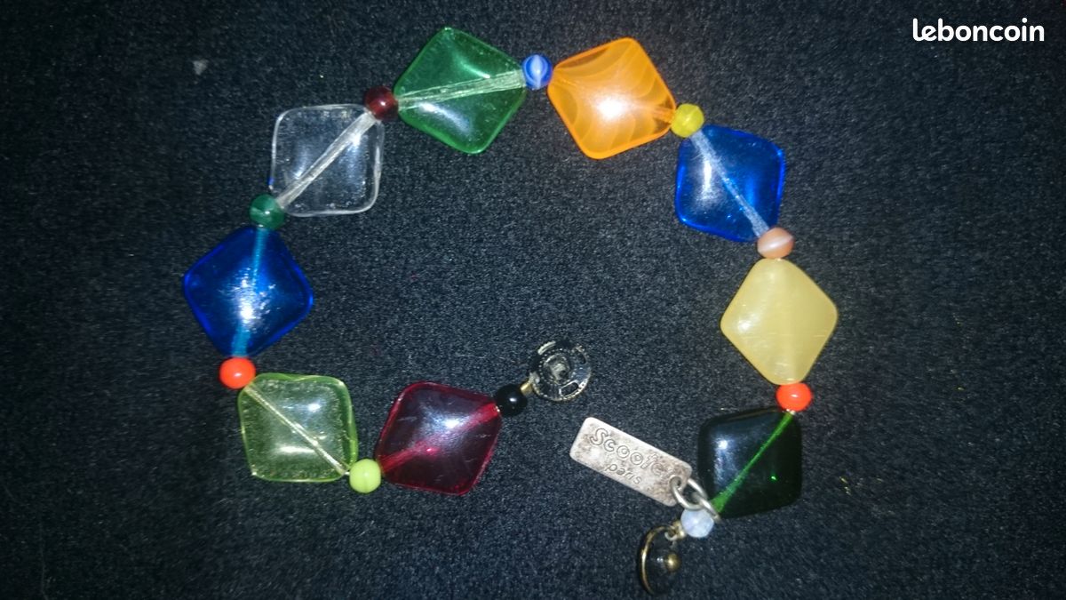 Bracelet marque Scooter multicolore perles losanges en pâte de verre (image 13)