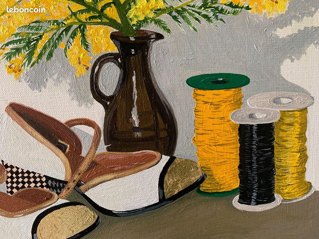 Peinture à L’Huile Originale – Nature Morte Aux Plantes – Toile Signée – 20x25cm – Meri Edigar