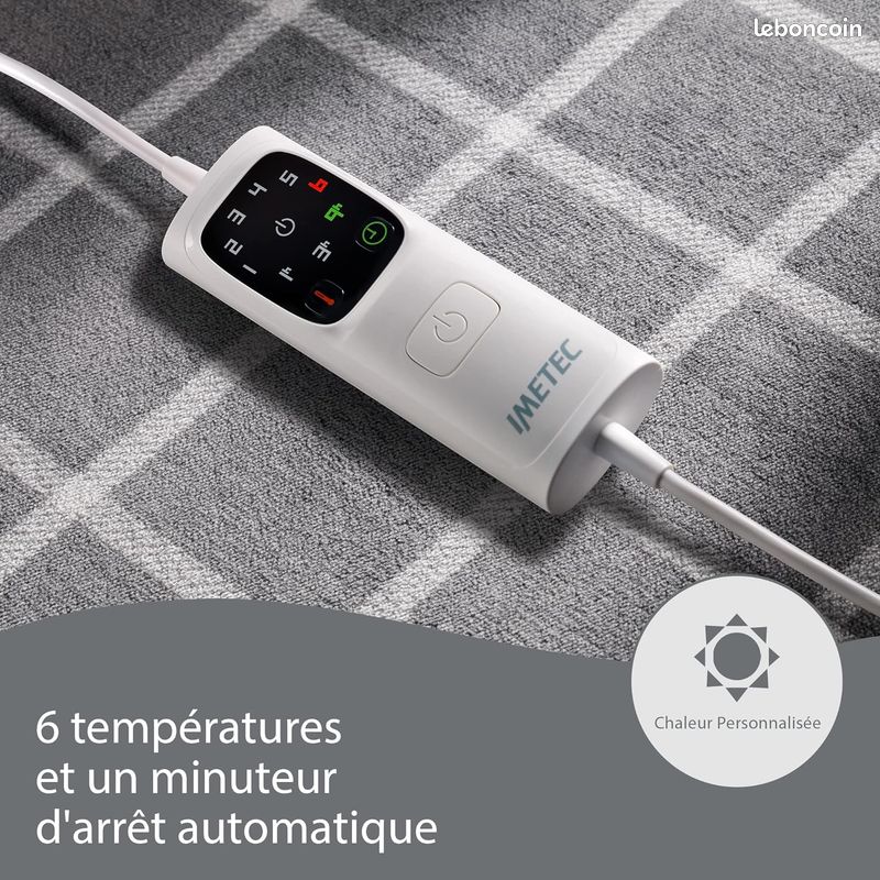 Imetec Couverture Chauffante Adapto Velvet Squares - Plaid chauffant 150x95 cm - 6 Températures, Motif Carreaux, Tissu Toucher Velours, Anti Surchauffe, Chauffage Rapide 150 W, Lavable en Machine (image 7)