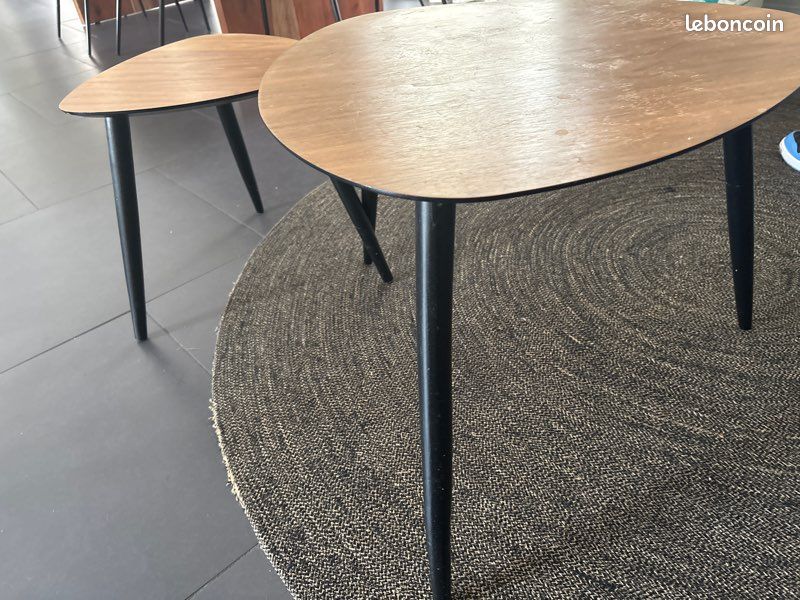 2 tables basses gigognes en bois foncé (image 1)