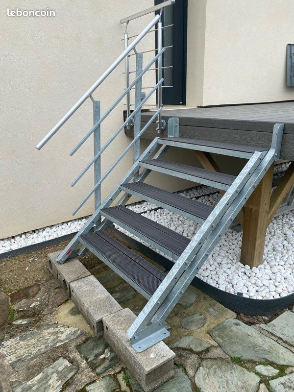 Escalier extérieur 5 marches galvanisé jardin largeur 100 cm