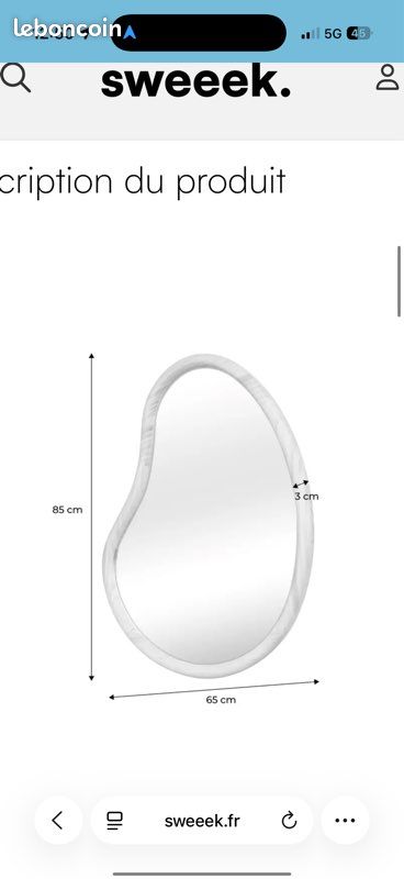Miroir design forme organique neuf (style goutte) – 85x65 cm (image 5)