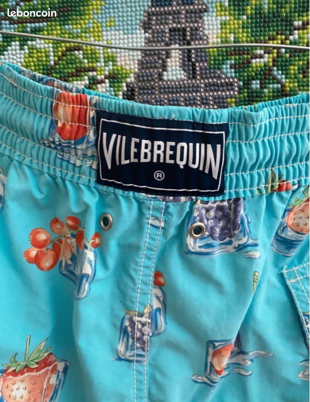 Short De Bain Vilebrequin – Bleu à Fleurs – Taille XL – Occasion état Correct