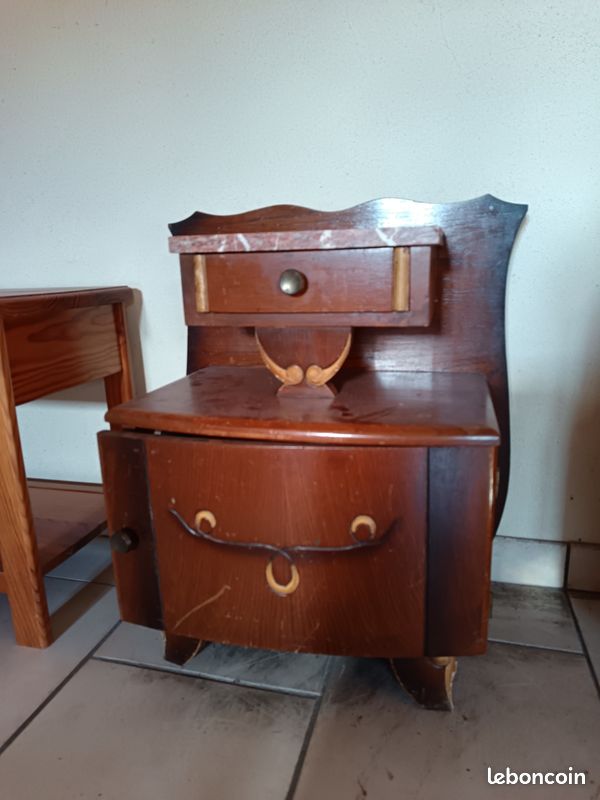 Table de nuit chevet ancien bois et marbre (image 1)