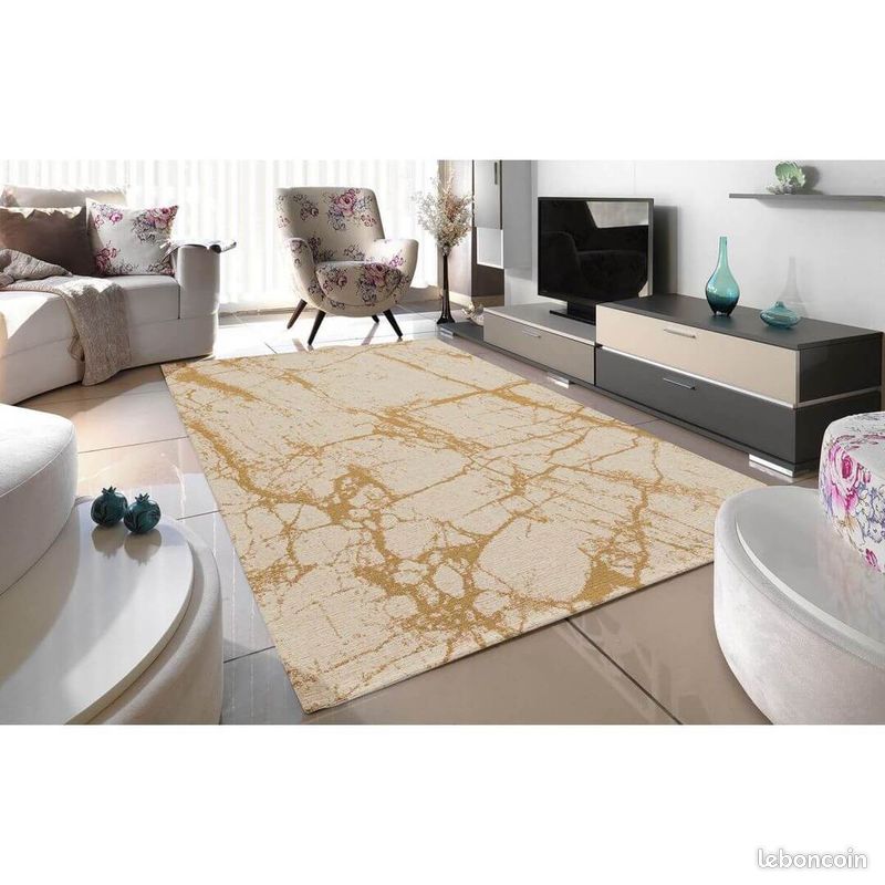 Tapis plat lavable en machine contemporain intérieur Kenya Jaune moutarde 80x300 (image 2)