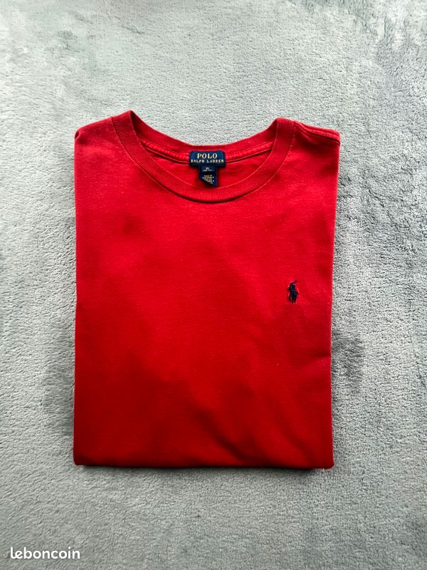 T-shirt coton unisexe Rouge petit logo face Tailles E190 3/4 ans