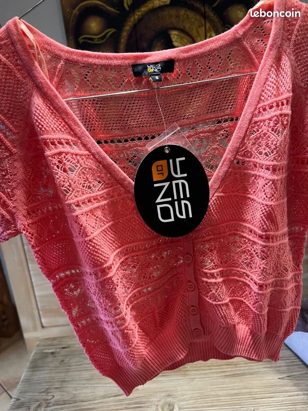 Haut court en crochet couleur corail en coton (image 4)