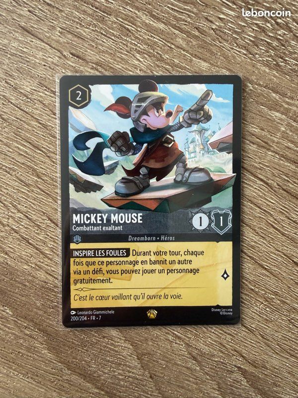 Carte Lorcana Mickey Mouse Combattant exaltant 200/204 Fr Légendaire Officielle (image 1)
