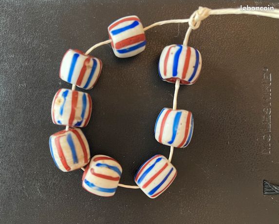 Perles Chevron Verre Vénitien Style Pastèque 9mm - Collier 24 Pouces (61cm) - Neuf, Origine Népal/Chine